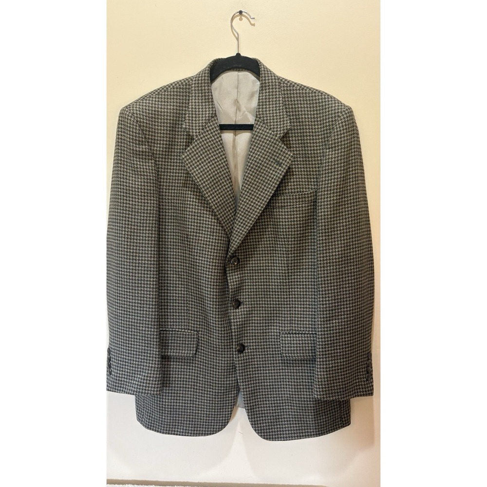 Stafford Options Blazer Men's 40R Houndstooth‎ Worsted Wool Sport Coat Jacket